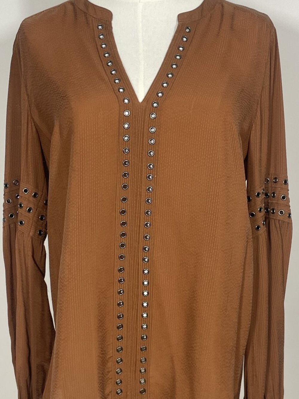 Veronica Beard Willa Grommet Long Sleeve Blouse - Rust Brown
